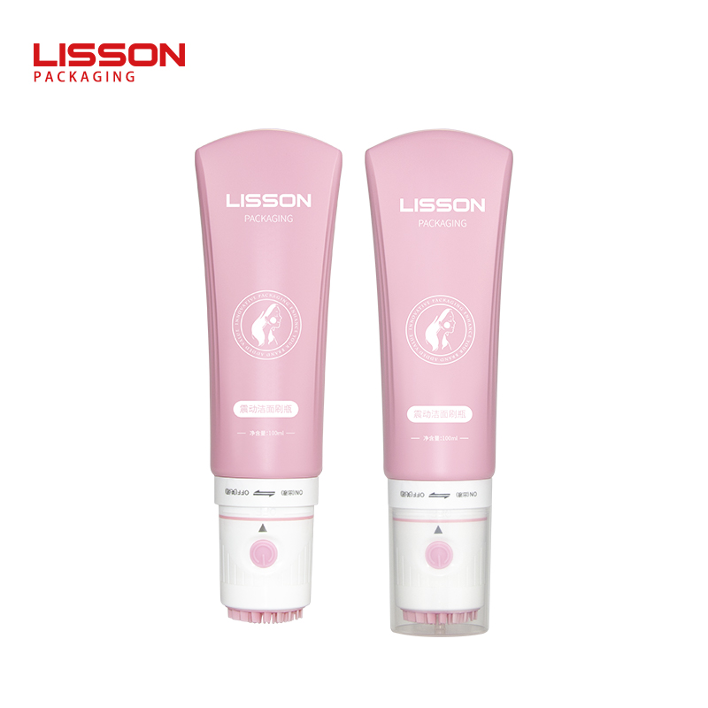 Bouteille en plastique HDPE de couleur rose de 100 g avec applicateur de brosse en silicone